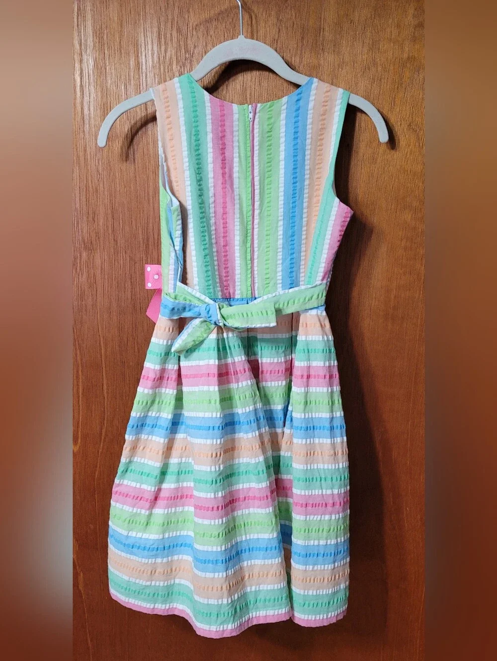 Bonnie Jean Girls Size 12 Sleeveless Striped Dress With Bow At Waist (0963)
